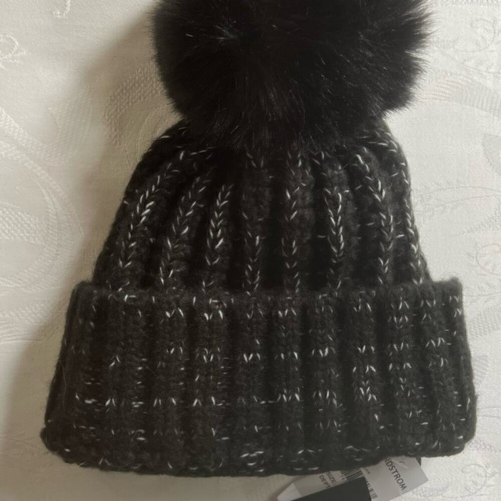 Kyi Kyi Chunky Wool Blend Beanie With Faux Fur Pomona Black Nwt — image 4 of 6